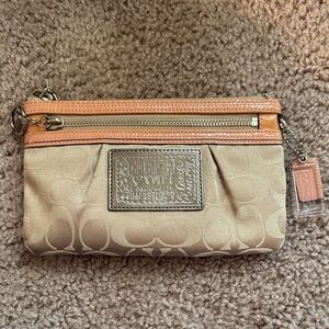 Coach Tan and Cream Signature Wristlet